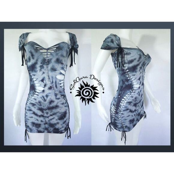 TEMPTRESS COLLECTION - LARGE - Moonlit Waves Tie-Dyed Dress- Perfect for clubs - Picture 2 of 7
